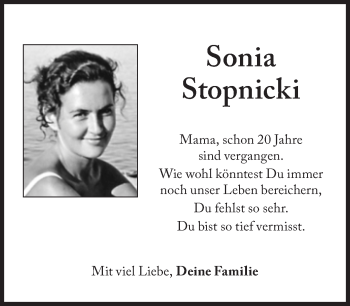 Traueranzeige von Sonia Stopnicki von Süddeutsche Zeitung