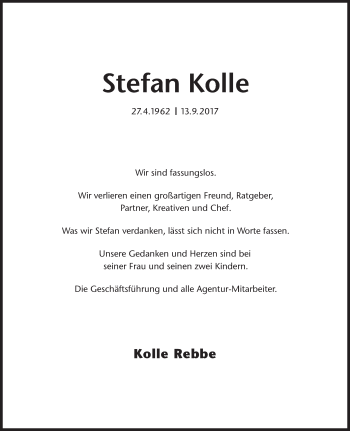 Traueranzeige von Stefan Kolle von Süddeutsche Zeitung