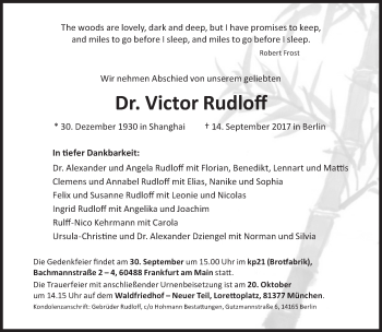 Traueranzeige von Victor Rudloff von Süddeutsche Zeitung