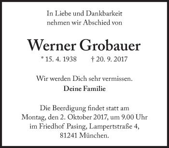 Traueranzeige von Werner Grobauer von Süddeutsche Zeitung