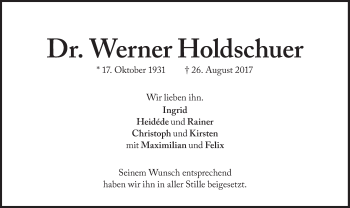 Traueranzeige von Werner Holdschuer von Süddeutsche Zeitung