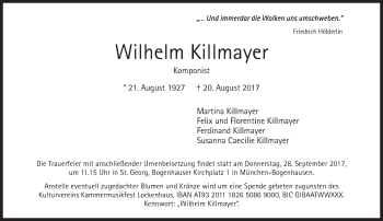 Traueranzeige von Wilhelm Killmayer von Süddeutsche Zeitung