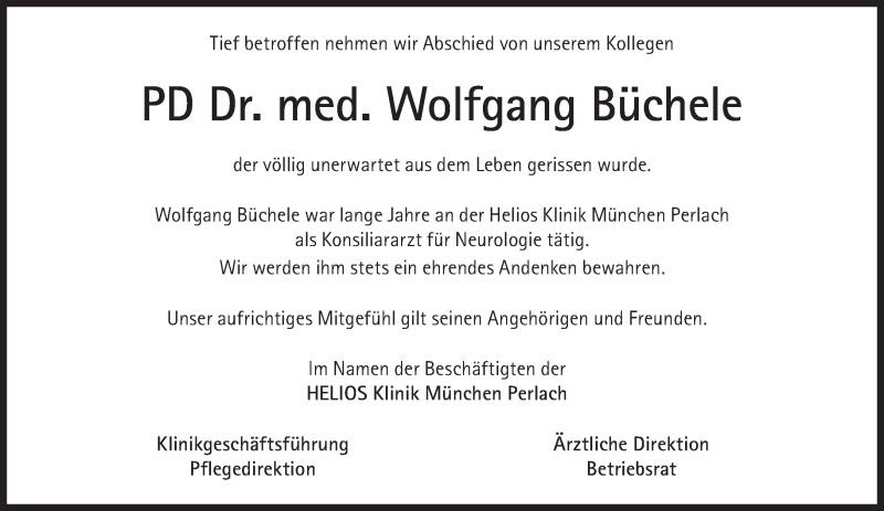  Traueranzeige für Wolfgang Büchele vom 21.09.2017 aus Süddeutsche Zeitung