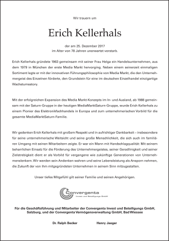 Traueranzeige von Erich Kellerhals von Süddeutsche Zeitung
