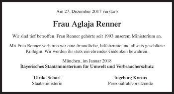 Traueranzeige von Aglaja Renner von Süddeutsche Zeitung