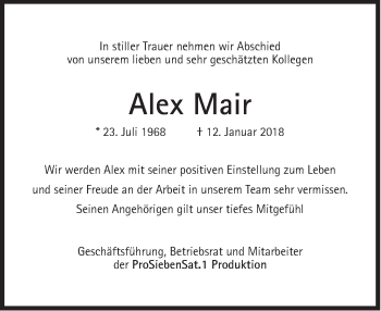Traueranzeige von Alex Mair von Süddeutsche Zeitung