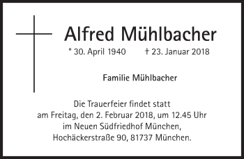Traueranzeige von Alfred Mühlbacher von Süddeutsche Zeitung