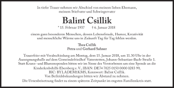 Traueranzeige von Balint Csillik von Süddeutsche Zeitung