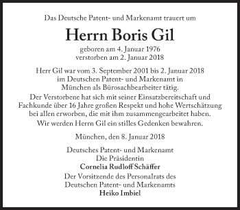 Traueranzeige von Boris Gil von Süddeutsche Zeitung