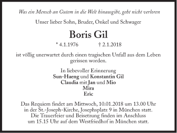 Traueranzeige von Boris Gil von Süddeutsche Zeitung