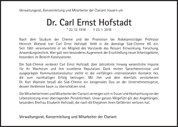Traueranzeige von Carl Ernst Hofstadt von Süddeutsche Zeitung