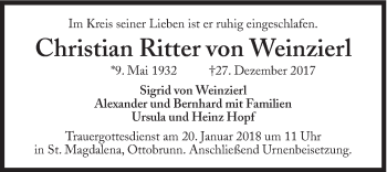 Traueranzeige von Christian  Ritter von Weinzierl von Süddeutsche Zeitung