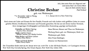 Traueranzeige von Christine Beshar von Süddeutsche Zeitung
