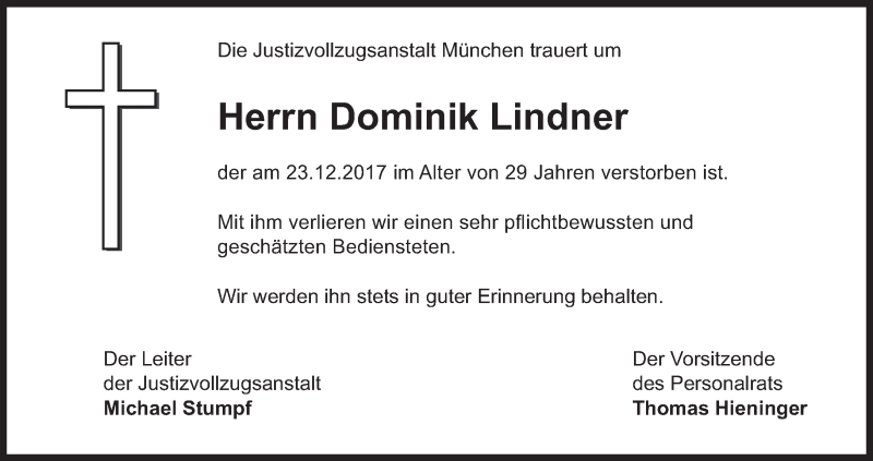  Traueranzeige für Dominik Lindner vom 02.01.2018 aus Süddeutsche Zeitung