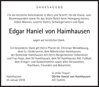 Traueranzeige von Edgar  Haniel von Haimhausen von Süddeutsche Zeitung