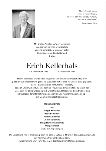 Traueranzeige von Erich Kellerhals von Süddeutsche Zeitung