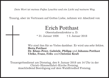 Traueranzeige von Erich Potthast von Süddeutsche Zeitung