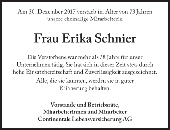 Traueranzeige von Erika Schnier von Süddeutsche Zeitung