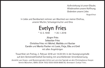 Traueranzeige von Evelyn Fries von Süddeutsche Zeitung