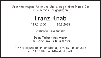 Traueranzeige von Franz Knab von Süddeutsche Zeitung