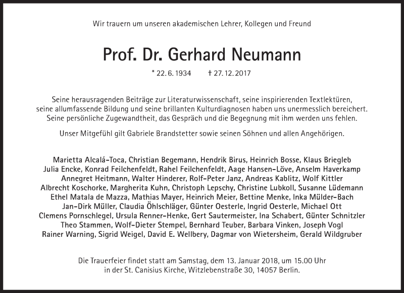  Traueranzeige für Gerhard Neumann vom 05.01.2018 aus Süddeutsche Zeitung