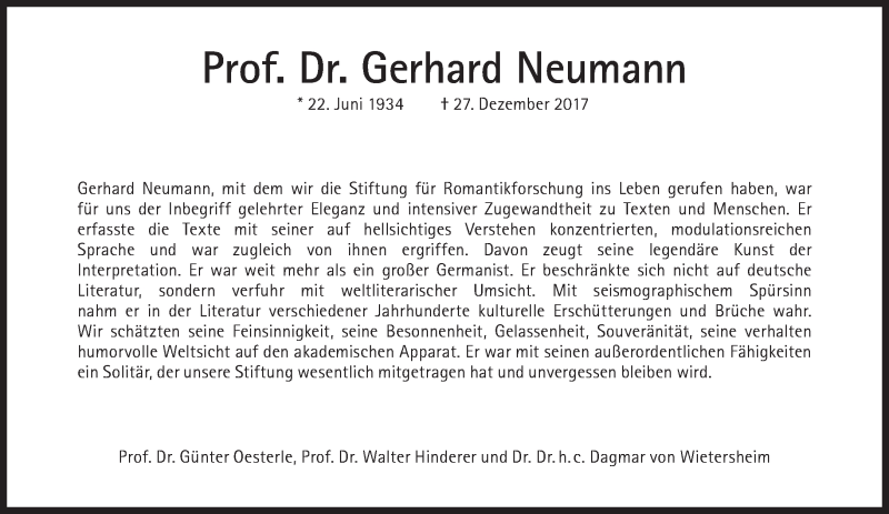  Traueranzeige für Gerhard Neumann vom 05.01.2018 aus Süddeutsche Zeitung