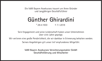 Traueranzeige von Günther Ghirardini von Süddeutsche Zeitung