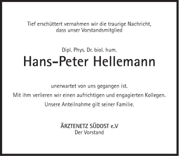 Traueranzeige von Hans-Peter Hellemann von Süddeutsche Zeitung