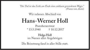 Traueranzeige von Hans-Werner Holl von Süddeutsche Zeitung