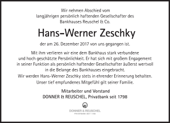 Traueranzeige von Hans-Werner Zeschky von Süddeutsche Zeitung