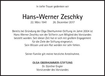 Traueranzeige von Hans-Werner Zeschky von Süddeutsche Zeitung