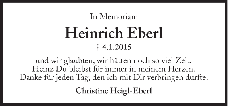  Traueranzeige für Heinrich Eberl vom 04.01.2018 aus Süddeutsche Zeitung