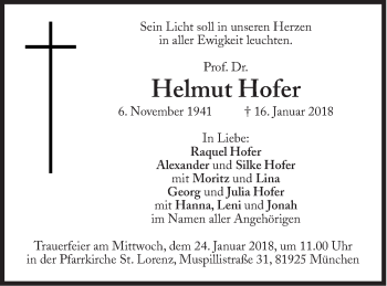 Traueranzeige von Helmut Hofer von Süddeutsche Zeitung