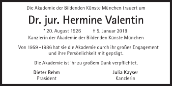 Traueranzeige von Hermine Valentin von Süddeutsche Zeitung