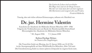 Traueranzeige von Hermine Valentin von Süddeutsche Zeitung