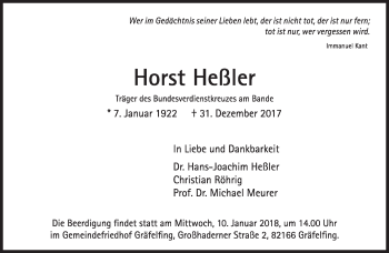 Traueranzeige von Horst Heßler von Süddeutsche Zeitung