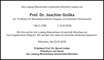 Traueranzeige von Joachim Gnilka von Süddeutsche Zeitung