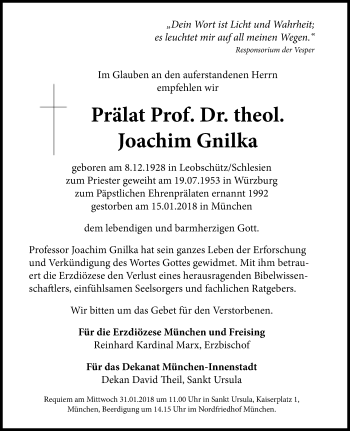 Traueranzeige von Joachim Gnilka von Süddeutsche Zeitung