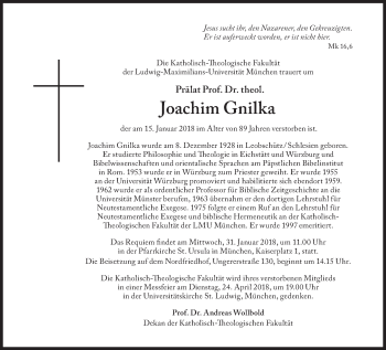 Traueranzeige von Joachim Gnilka von Süddeutsche Zeitung