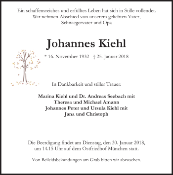 Traueranzeige von Johannes Kiehl von Süddeutsche Zeitung