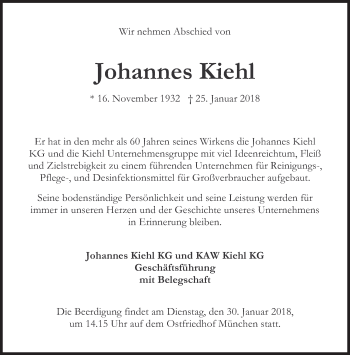 Traueranzeige von Johannes Kiehl von Süddeutsche Zeitung