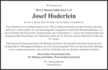 Traueranzeige von Josef Hoderlein von Süddeutsche Zeitung