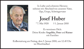 Traueranzeige von Josef Huber von Süddeutsche Zeitung