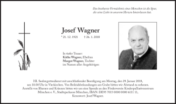 Traueranzeige von Josef Wagner von Süddeutsche Zeitung