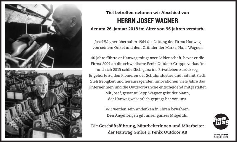  Traueranzeige für Josef Wagner vom 30.01.2018 aus Süddeutsche Zeitung