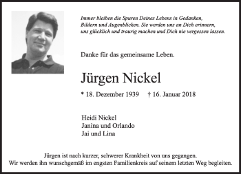 Traueranzeige von Jürgen Nickel von Süddeutsche Zeitung
