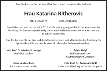 Traueranzeige von Katarina Ritherovic von Süddeutsche Zeitung