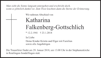 Traueranzeige von Katharina Falkenberg-Gottschlich von Süddeutsche Zeitung