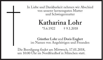 Traueranzeige von Katharina Lohr von Süddeutsche Zeitung