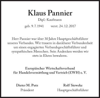 Traueranzeige von Klaus Ferdinand Pannier von Süddeutsche Zeitung